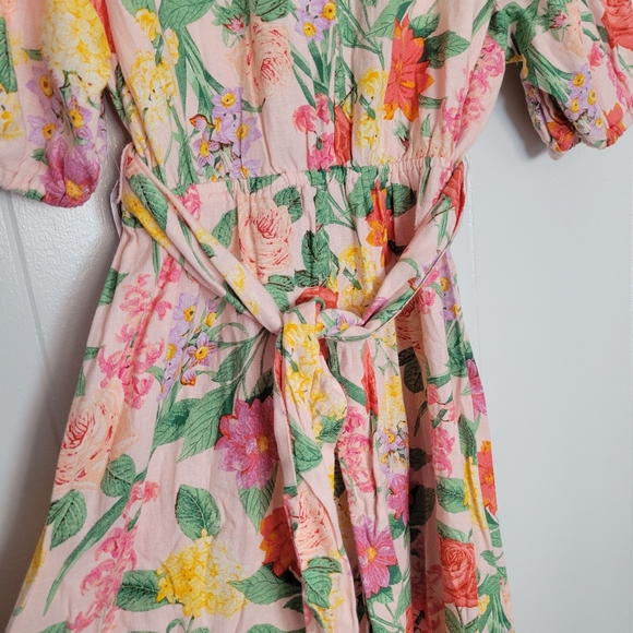 NWT Old Navy Linen Blend Twist Front Floral Midi Dress Pink Green Garden Party L - Picture 10 of 15